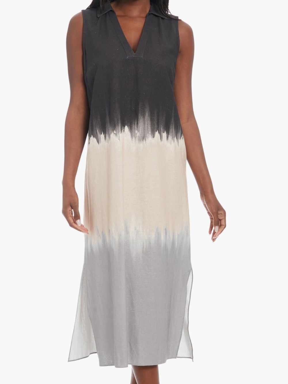 London Times Taupe Dress with Black Neckline